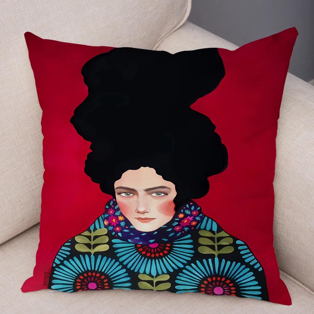 Fashion Abstract Girl Pillowcase Soft Plush Decor Cartoon Flower Lady Cushion Cover for Sofa Home Throw Pillow Case 45x45cm