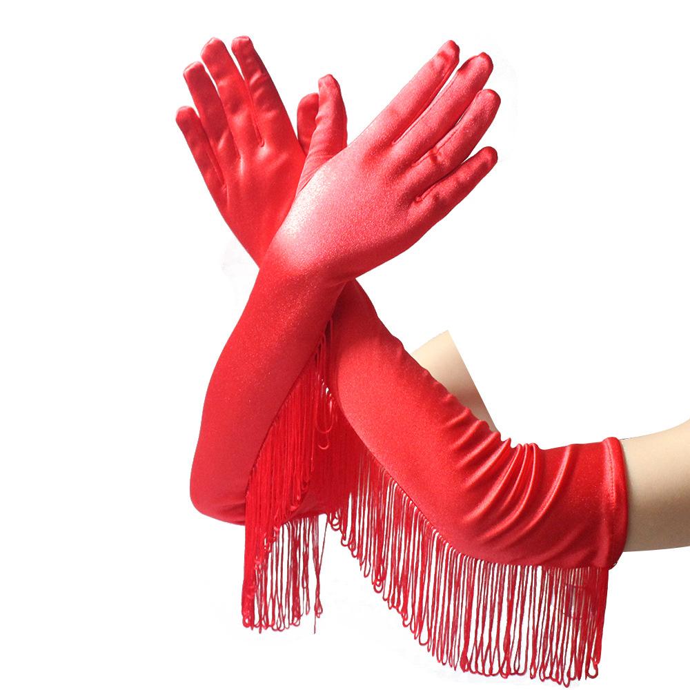 New Tassel Long Color T-gloves Latin Dance Performance Gloves Satin Tassel Bridal Gloves Show