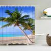Ocean Sunrise Shower Curtain Summer Beach Tropical Palm Tree Hawaiian Sunset Coastal Scenery Sea Wave Bath Curtain With Hooks