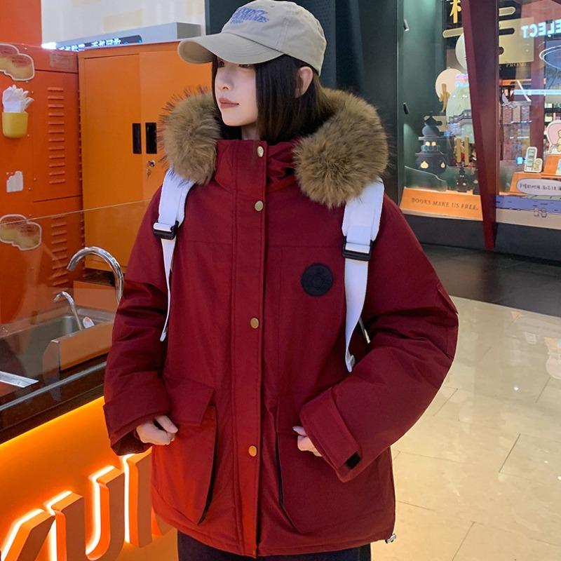 Tooling Parker cotton clothes women's winter design sense medium and long hooded big fur collar thickened loose cotton coat