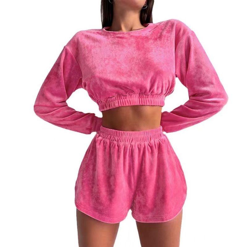 Fashion Wind New Arrival Velvet Sweet Long Sleeve Tops Shorts Suit Velvet Top and Shorts Set