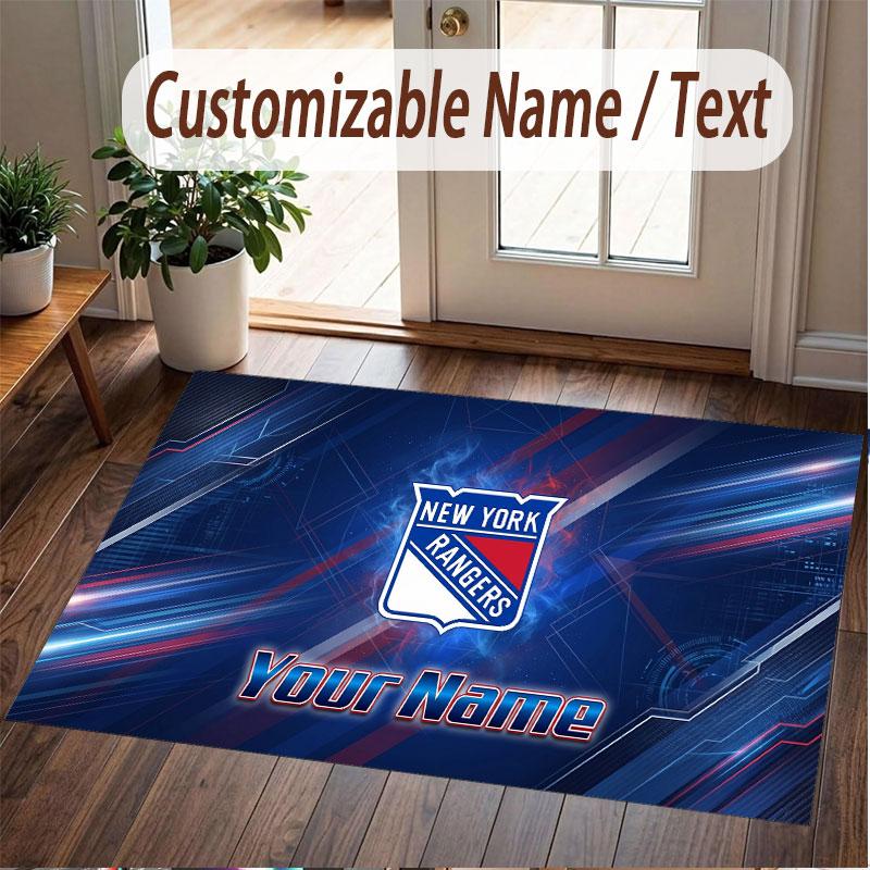 Custom Rug New York Rangers Pattern Print Name Text Soft Non‑Slip Floor Carpet for Home Indoor Decoration