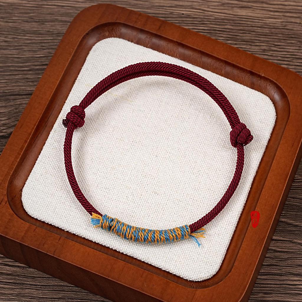 Peach Wood Red Rope Bracelet - Unisex Protective Benmingnian Handwoven Ethnic Style