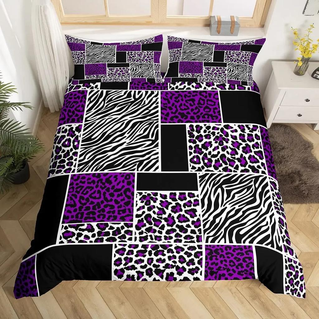 Queen Bedding Set Zebra Stripes Duvet Cover Red Glitter Lips Comforter Cover Girls Women Black White Leopard Print Duvet Set