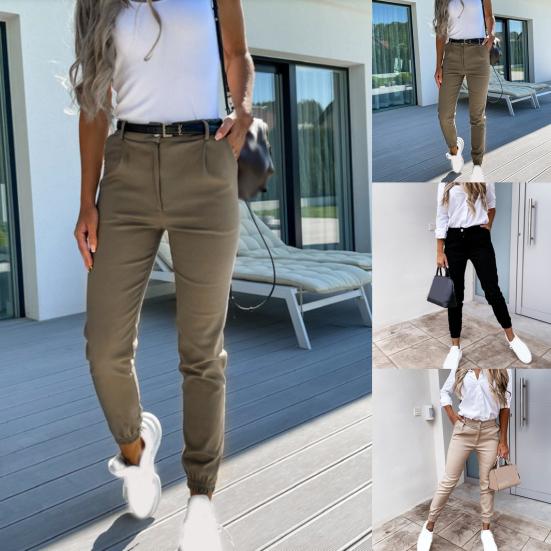 Women Bodycon Pants Solid Color Pockets Spring Autumn All Match Ankle Tied Cropped Pants for Daily Wear