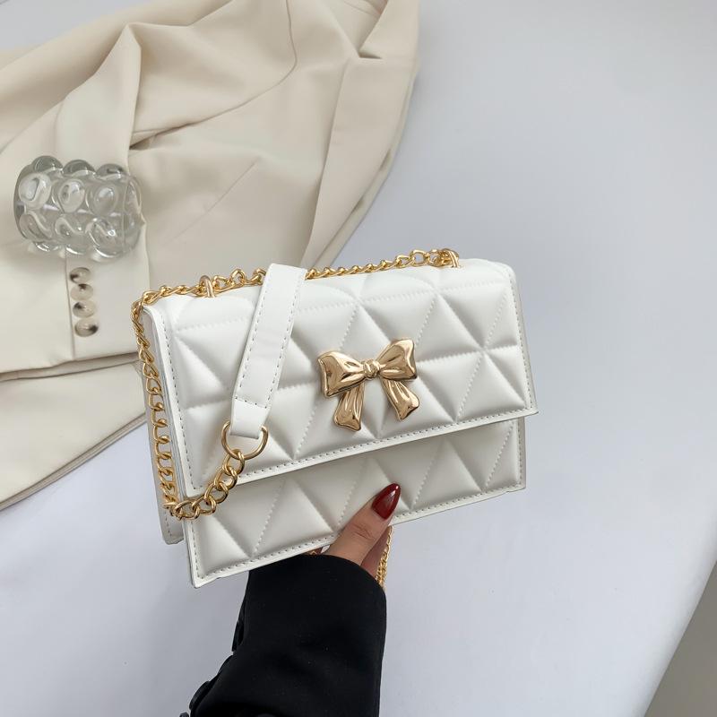 

Grid Small Square Bag Women High-quality Hardware Bow Design Shoulderbag Elegant Flip Magnetic Buckle Handbag Chain Crossbodybag белый