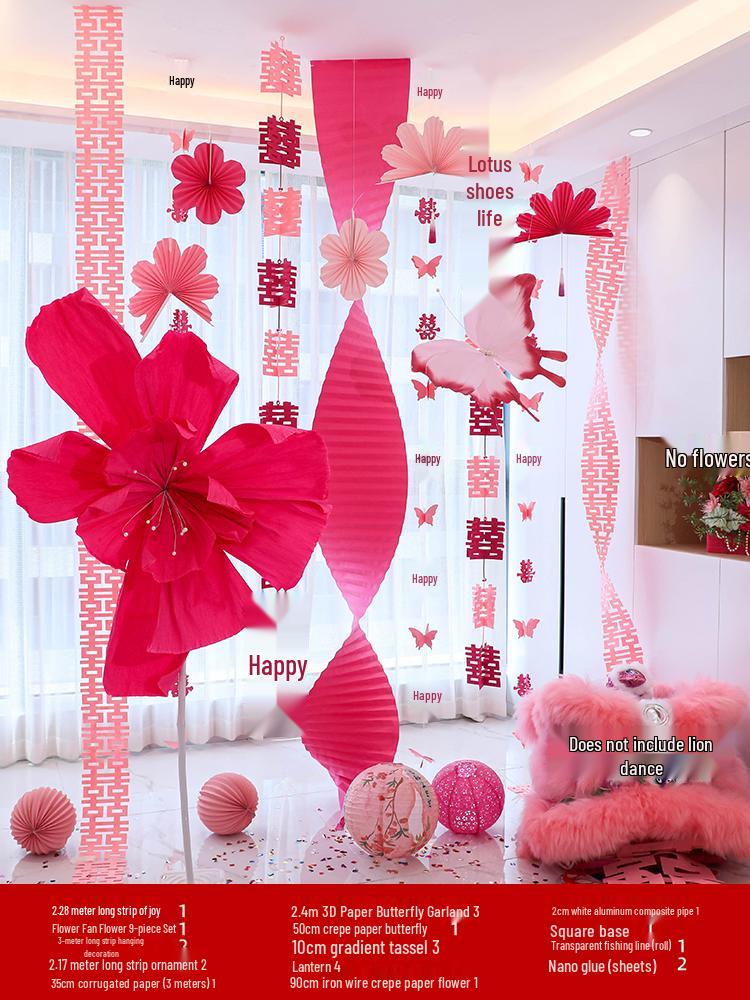 Double Happiness Wedding Room Decor Set: Non-Woven Fabric Papercut for Bride and Groom's Bedroom or Hotel.