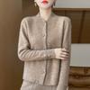 2024 Women's Stand Collar Wool Knit Qipao Cardigan - Casual Versatile Solid Color Sweater for Autumn/Winter