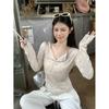 Spring/Summer Korean Polka Dot Sheer Slim-Fit Long Sleeve T-Shirt for Women