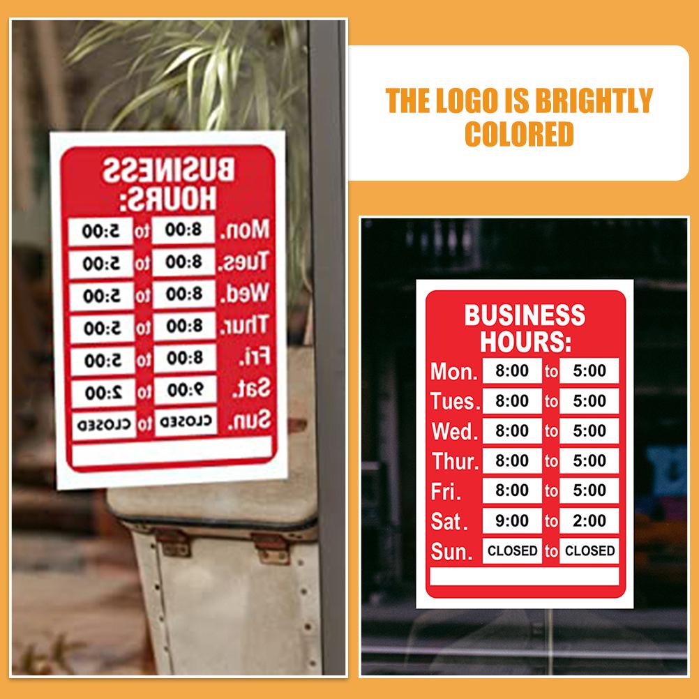 2 Pcs Business Hours Sticker Store Open Sign Time Schedule Vinyl Plaques Signs Office Hour Retail Cafe Barbershop Decoration