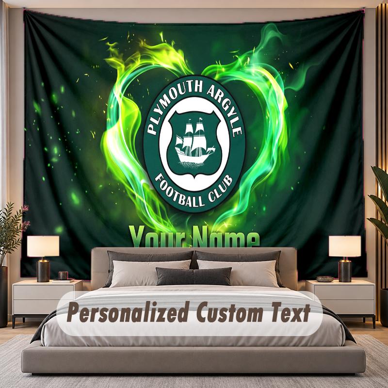 Custom Name Text Tapestry Plymouth Argyle FC Personalized Polyester Wall Tapestry For Bedroom And Room