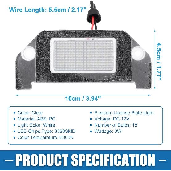 Car 6000K White LED License Plate Light Assembly 4805846AB 3528SMD for Dodge Charger 2006-2014 ABS Clear