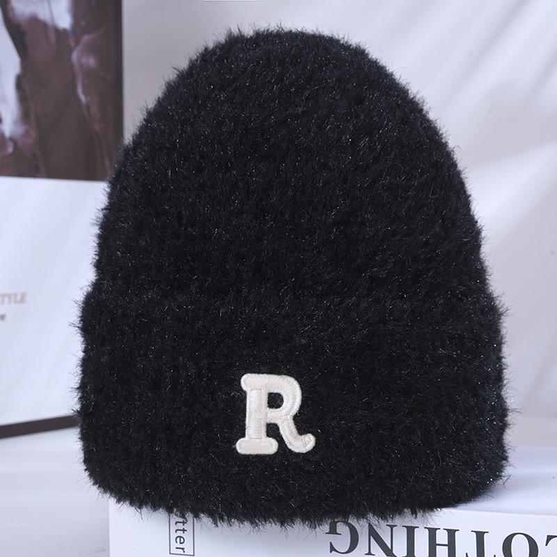 Women's Winter Warm Imitation Mink Knitted Hat Korean Version Versatile Big Head Circumference Showing Face Small Windproof Ear Protection Wool Hat