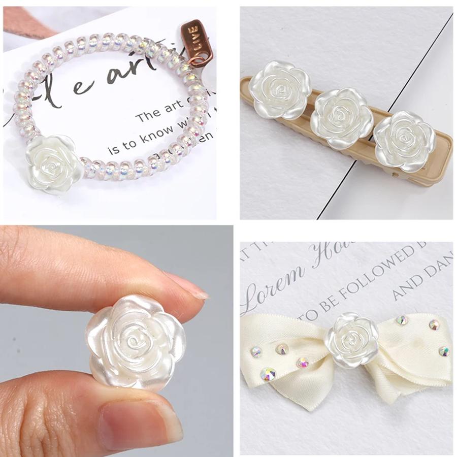 10/20pcs Plastic White Rose Shaped Pearl Button Decoration Accessories for Knitwear Shirt DIY Handicraft Sewing Art Supplies XJM