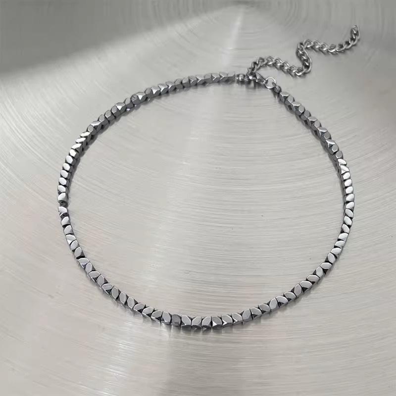 Korean Version of Broken Silver Geometric Square Necklace Women's Versatile Simple Broken Silver Collarbone Chain Niche Geometric Rhombus Neck Chain