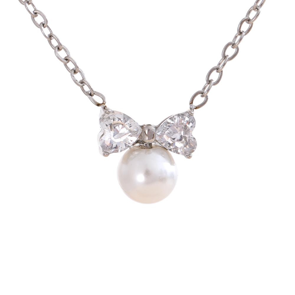 

Yhpup Delicate Bling AAA Zircon Imitation Pearls Bow Knot Drop Collar Necklace Elegant Korean Trendy Popular Jewelry for Women