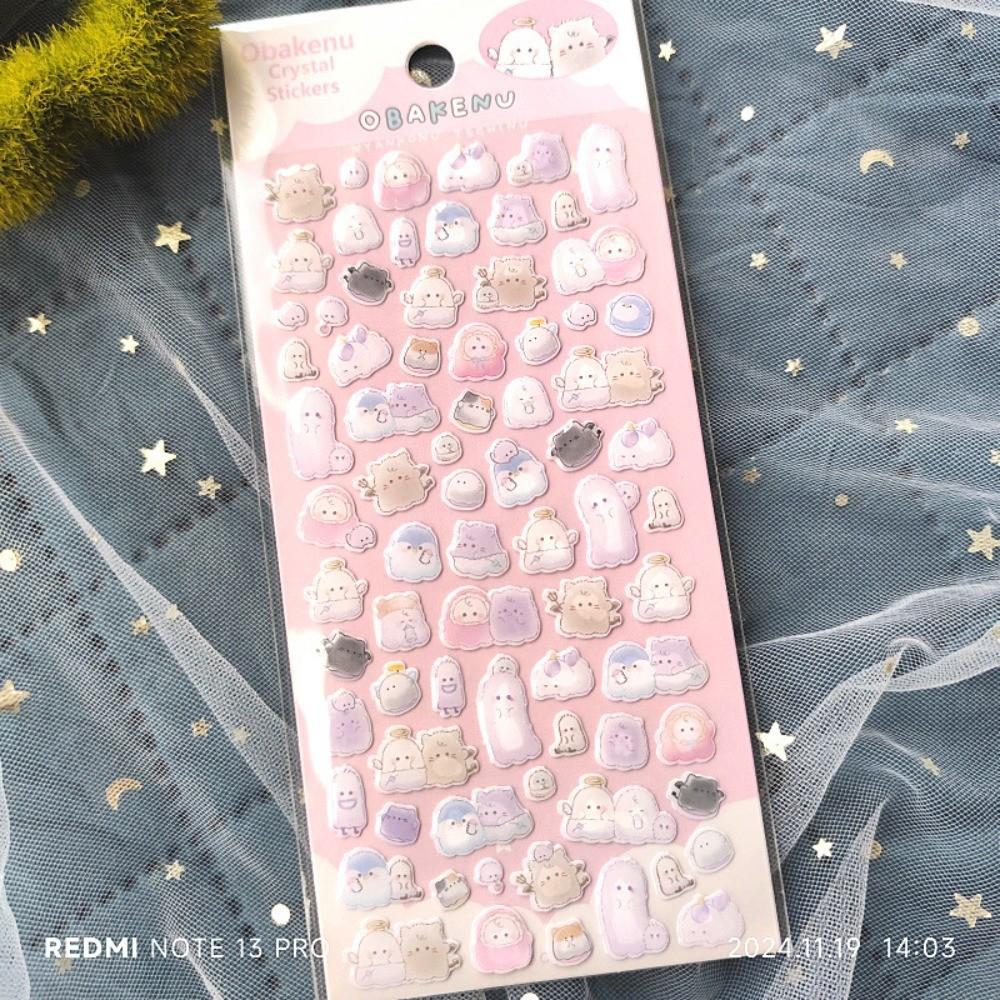 4-Piece Officially Licensed Cute Ghost & Little Ghost Crystal Epoxy Resin Stickers Decor for Diaries BulingBulingStickers Store