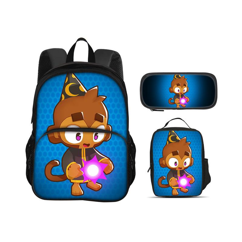 Bloons TD 6 round front pocket backpack pencil case ice pack 3Pcs Set game printing kindergarten primary school boys and girls
