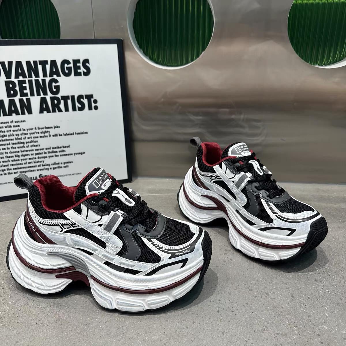 

Осень 2024 года, новые популярные женские повседневные дышащие нескользящие низкие кроссовки на шнуровке с толстой подошвой для женщин 35 красный