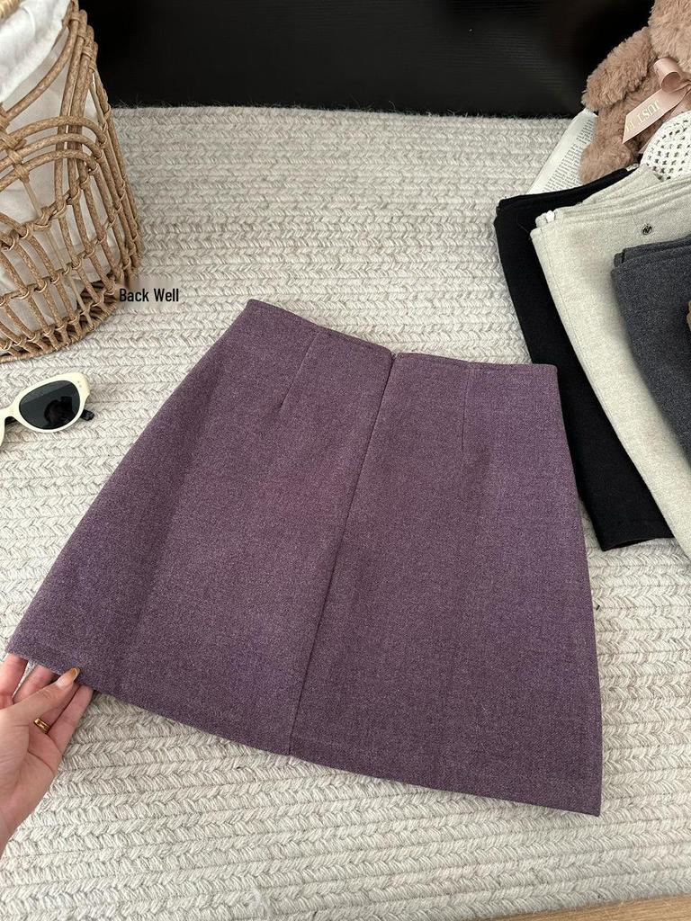 CHAO Women's High Waist Wool A-line Skirt - Autumn/Winter Slimming and Versatile Short Skirt