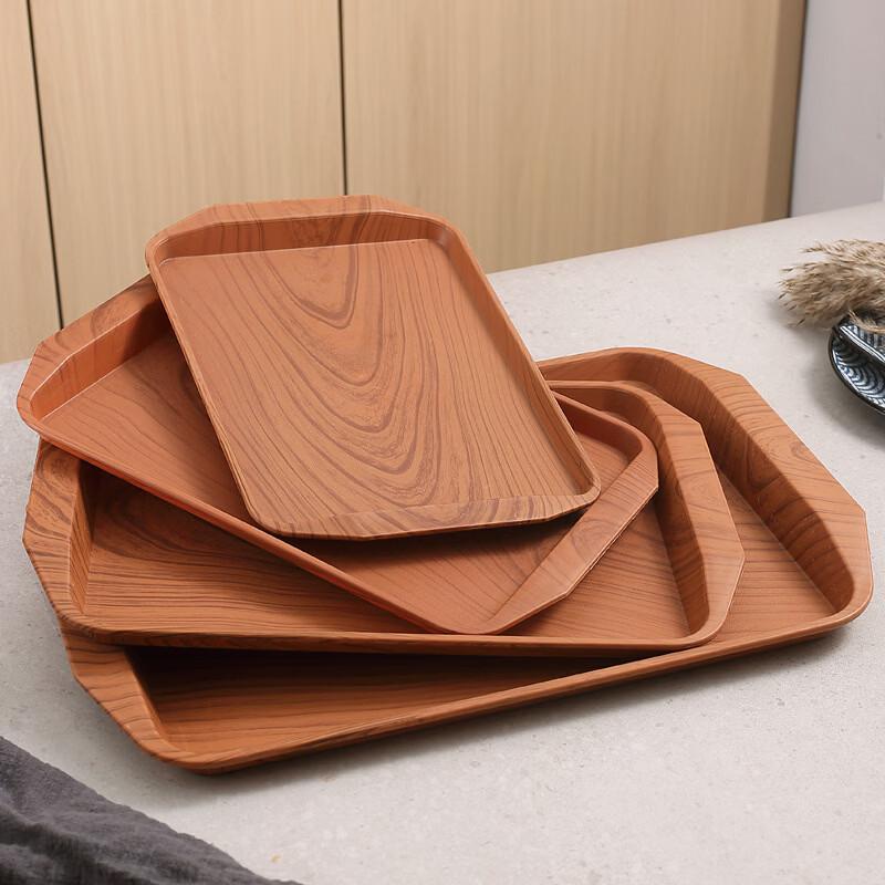 RuHan Imitation Wood Grain Rectangular Plastic Tea Tray