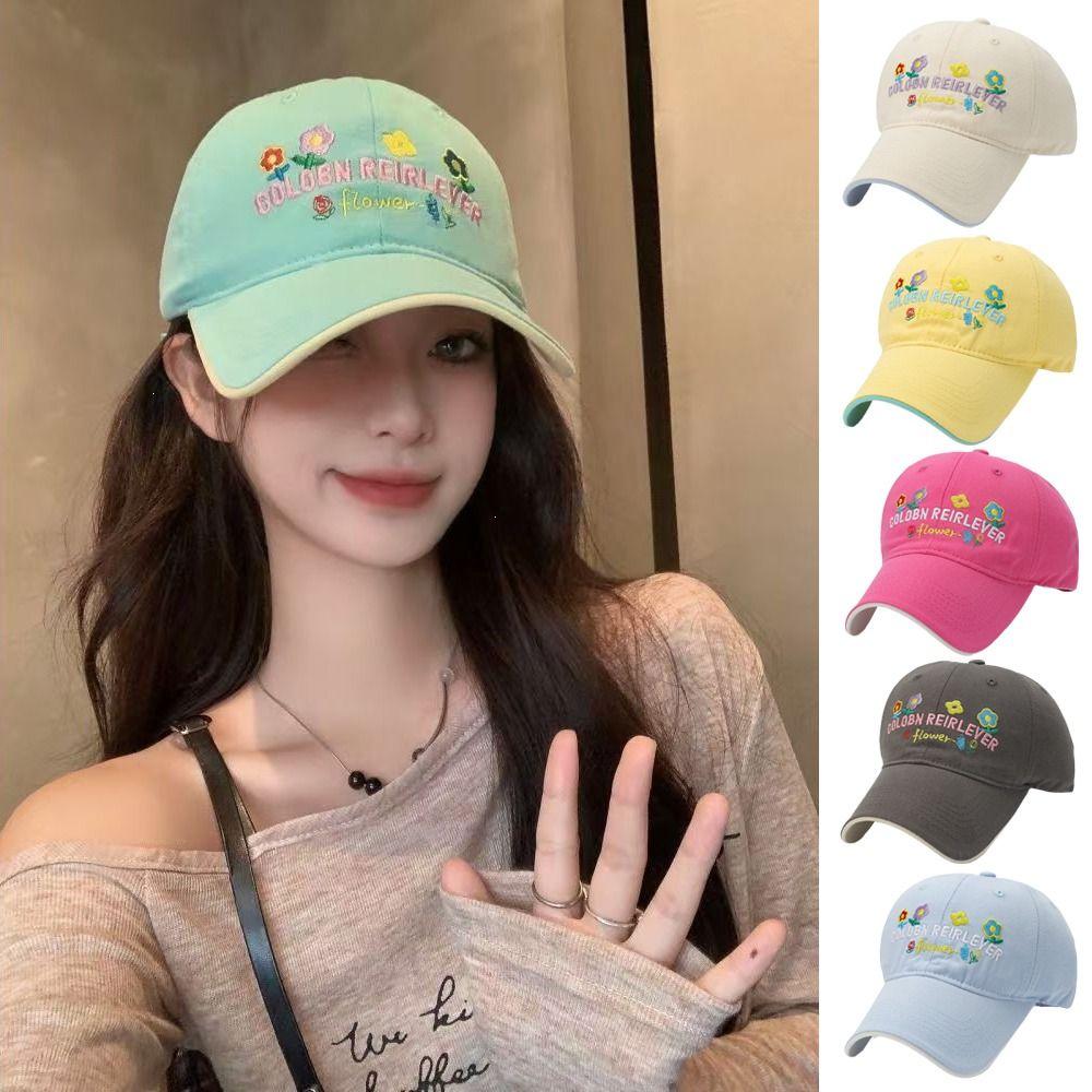 Letter Embroidered Floral Baseball Cap Cotton Sun Hat Fashion Streetwear Hats For Women Girls