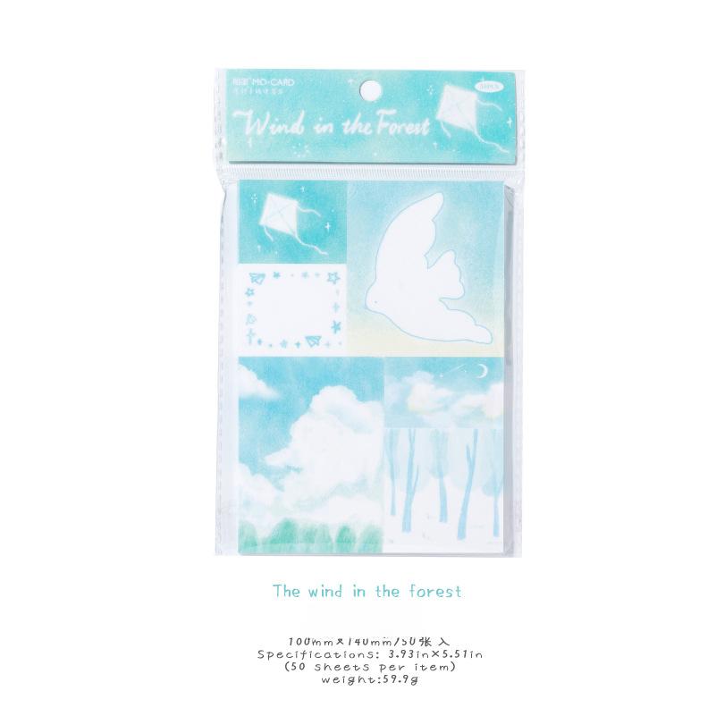 50sheet/set INS Retro Simplicity Scrapbooking Memo Pad Green Blue Color Journal Background Paper DIY Decor Non-sticky Notepad