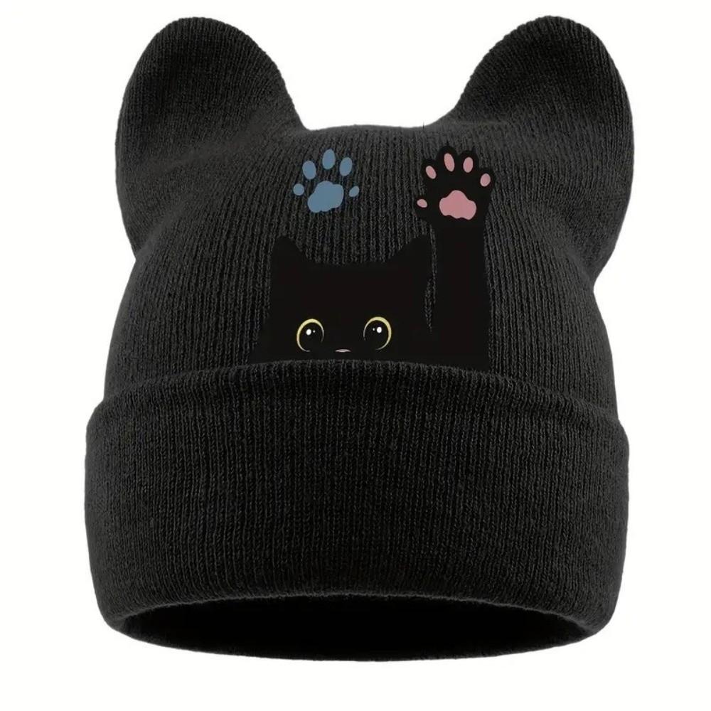Stretchable Winter Knit Hat Knit Pullover Hat New Cat Ear Beanie Hat  Spring Autumn Winter