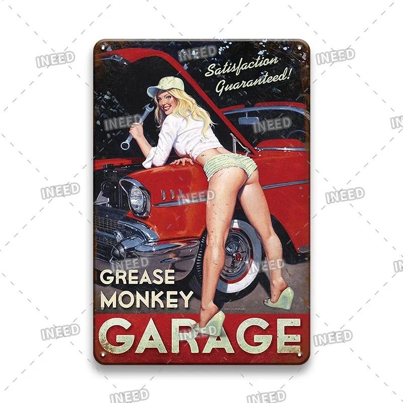 Retro Sexy Beauty Aluminum Poster - Men's Metal Plaque, Garage Cave Workshop Wall Decor