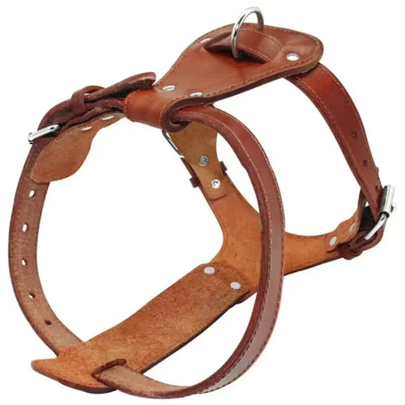 

Genuine Leather Dog Cat Harness Brown Real Leather Dogs Walking Training Vest Adjustable Straps Durable Harnesses for Dogs M коричневий