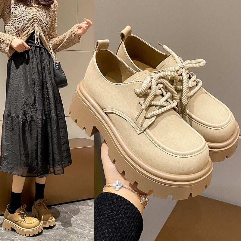 Leather thick-soled Mori women's new small man heightening retro polished lace-up small leather shoes