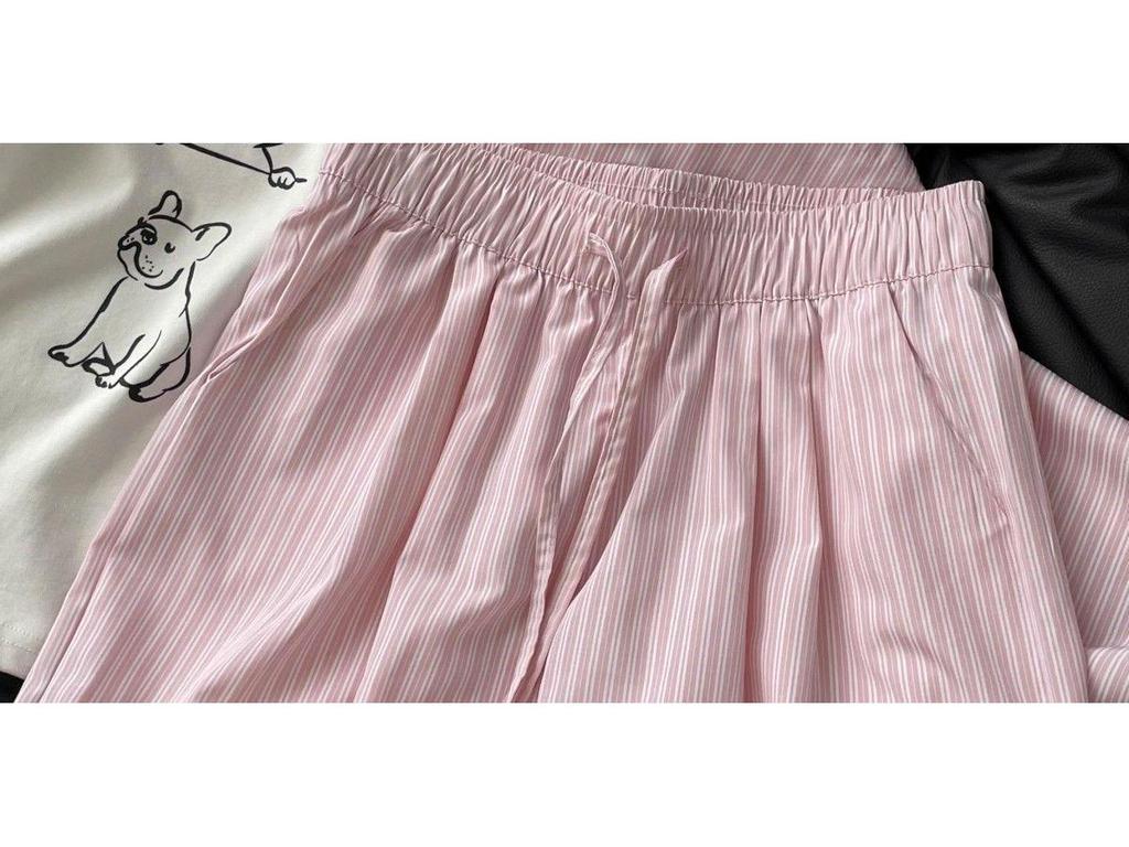Unisex Blue Vertical Striped Casual Pants: Korean Summer Style, Floor-Length, Straight Wide-Leg, High-End Feel