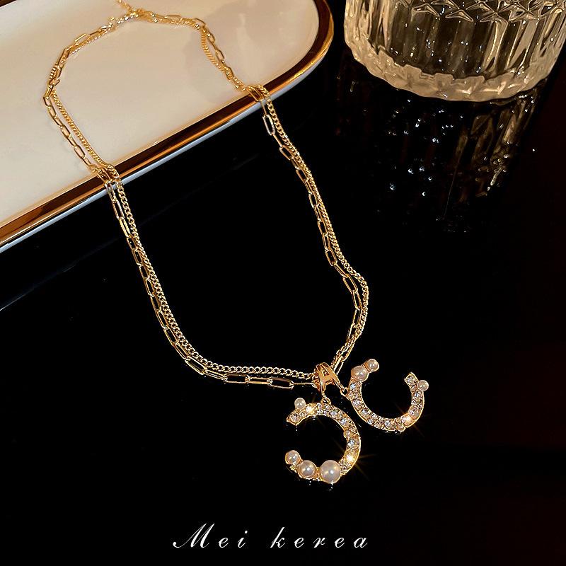 Sweet Cool Wind Diamond Letter Bear Butterfly Necklace Cold Wind Hip Hop Personality Sweater Chain Versatile Necklace