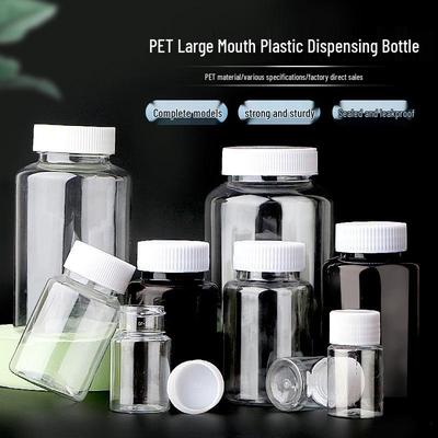 Transparente PET Weithals-Plastikflaschen - 50/100 ml, Dosier- und Verschlusskappen für Kapseln