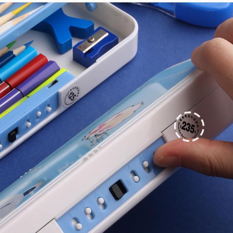 2024 New Cute Primary School Student Stationery Box Children's Multi-Function Lock Stationery Box Kindergarten Pencil Box