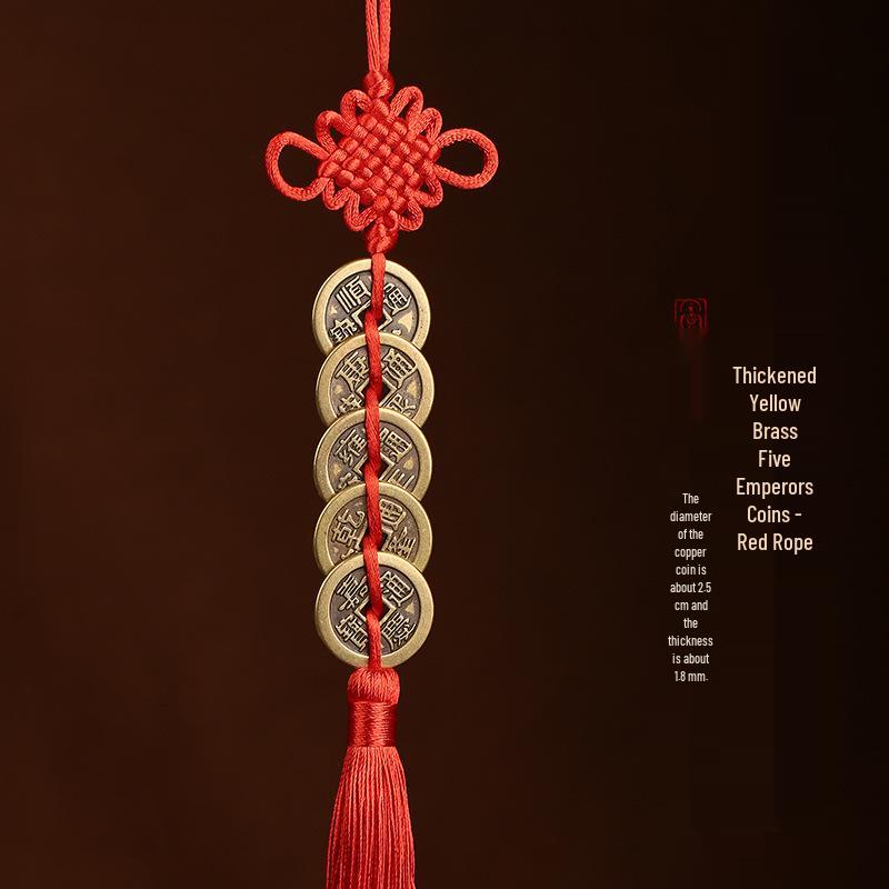

Five Emperors Coins Copper Gourd Door Couplet Pendant for Fortune, Prosperity, Peace, and Health