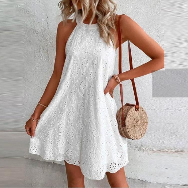 Summer Women Casual Sleeveless Mini Dress Loose O Neck Tank Beach Party Holiday Fashion Dress