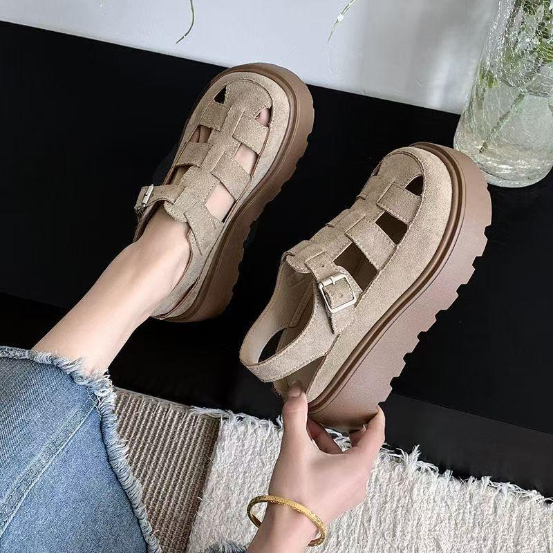 Muffin thick-soled heightening baotou sandals women's 2025 new summer Roman shoes small pig cage shoes loafers