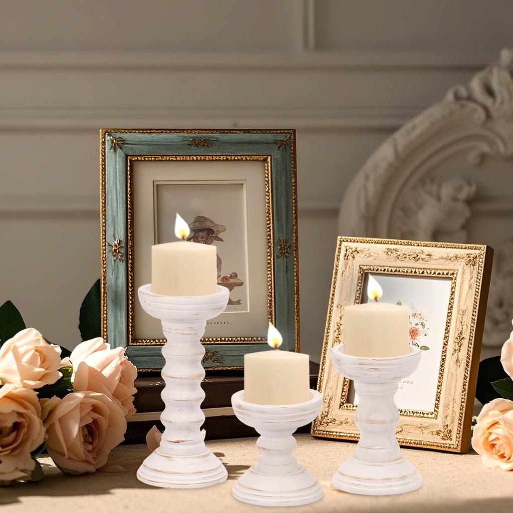 3Pcs Wood Candle Holders Vintage Decorative Candlestick Holder Candle Stand for Pillar Home Decor for Fireplace Party Supplies