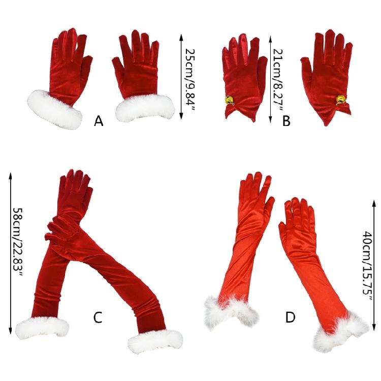 Cosplay Santa Gloves Winter Full Finger Bells/White Cuffs Decor Gloves for Teens