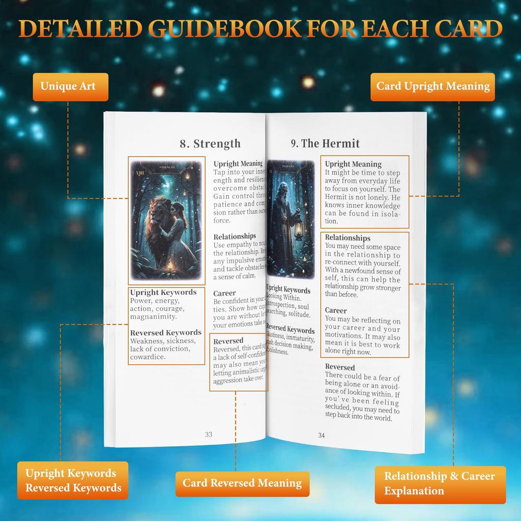 Tarot Cards with Guidebook for Beginners, Original Unique Pretty Tarot Oracle Deck Set with Guidebook, Standard Size, 78 Cards