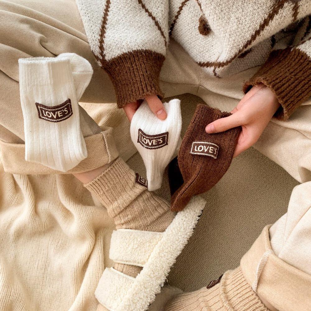 

Keep Warm Women Socks Cloth Label Knitted Socks Ins Mid-Tube Socks Winter синій