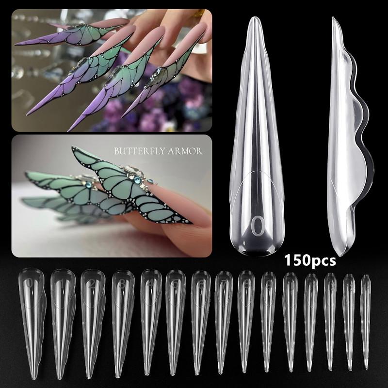 Inovativní Motýlí Duální Formy na Nehty 150ks Prodloužená Délka 15 Velikostí Opakovaně Použitelné Gelové Formy pro Prodlužování Nehtů Pro Nail Art Profesionální