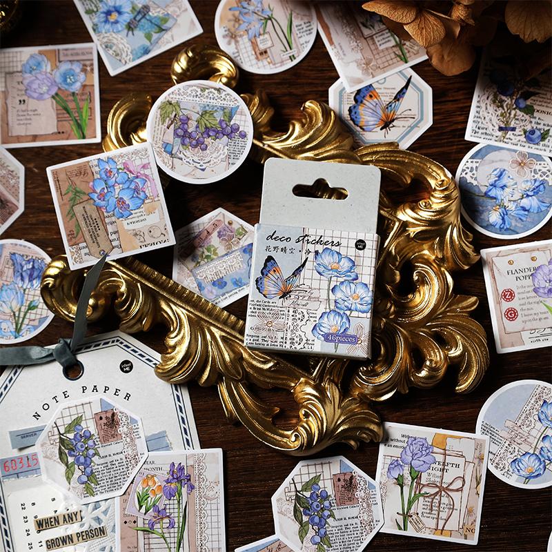 

46 шт., набор наклеек с цветущими цветами, красочные цветочные наклейки в стиле деко, клей для украшения дневника, альбома, подарочная печать