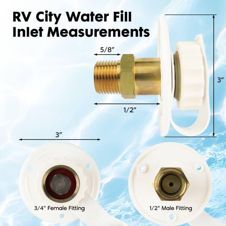 RV Water Inlet Connection City Water Fill Inlet Flange Brass With Check Valve RV Water Hose Connector Replacement 1/2" NPT Male City Water Fill