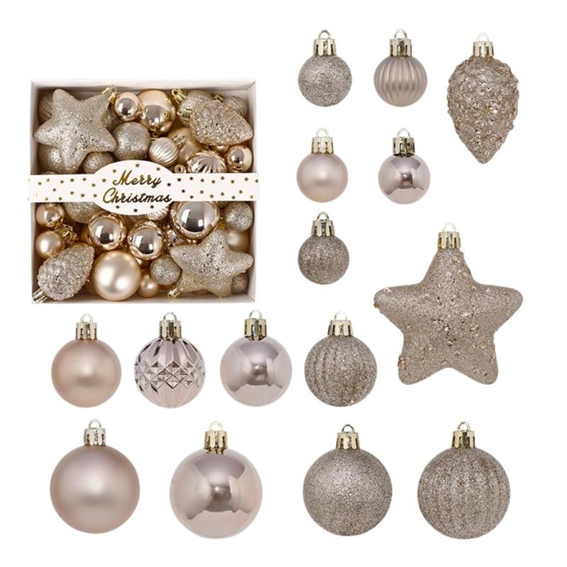 50 Piece Holiday Bauble Assortment, Plastic Tree Trim with Finish Variety for Seasonal Indoor Display Home Use