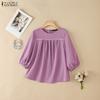 ZANZEA Women Casual Round Neck Loose Half Sleeve Blouse