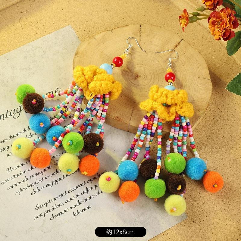 Bohemian retro earrings vacation long contrasting tassel personality temperament earrings women