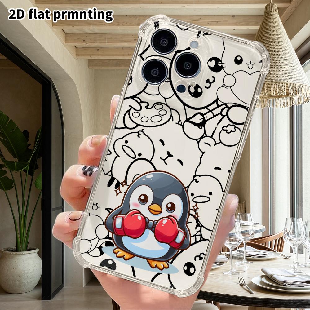 Phone case: 2D flat, suitable for iPhone 18 17 16 15 14 13 Pro protective case, boxing little penguin, perfect holiday gift for Christmas and Hallowee