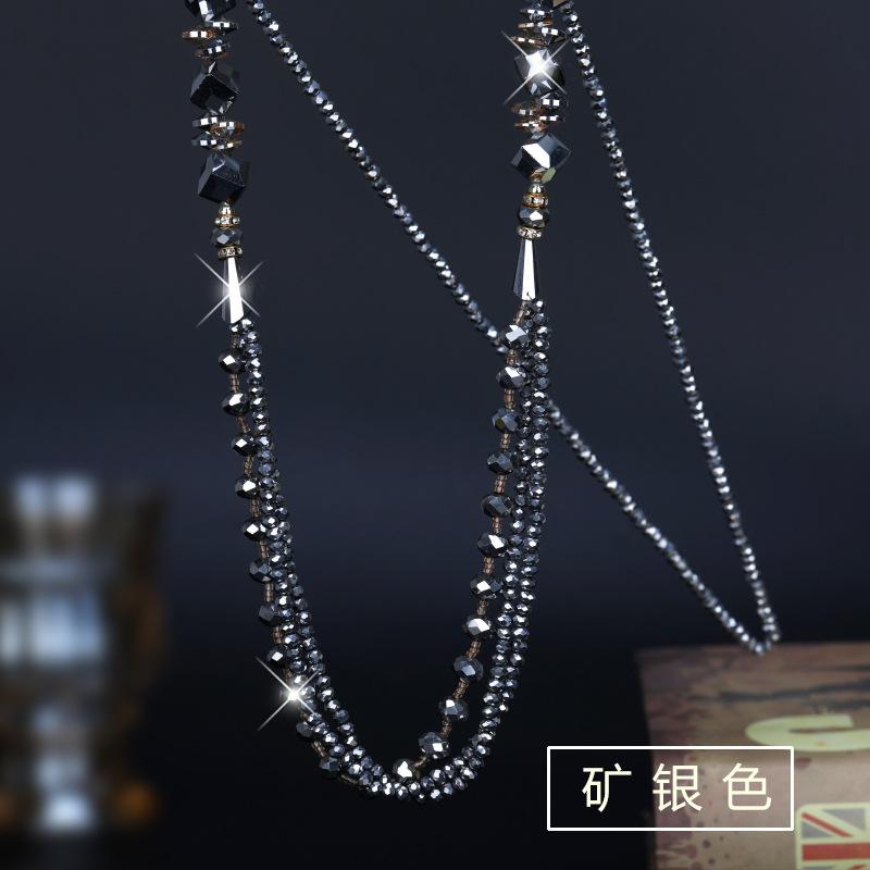 

Alluring Long Crystal Necklace For Women Featuring Stylish Geometric Elements And Versatility Mineral Black